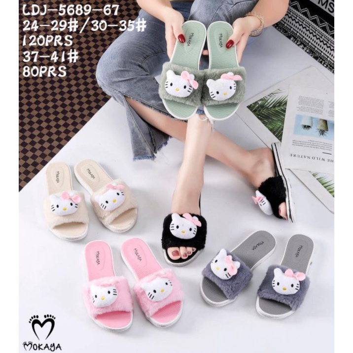 Sandal Slop Anak Hello kitty Bulu Import Mokaya(Kecil) 5689