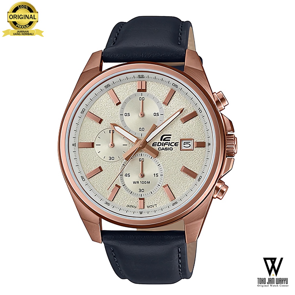 Casio Edifice EFV-610CL-7AVUDF - Jam Tangan Pria - Rosegold - Black Leather Strap