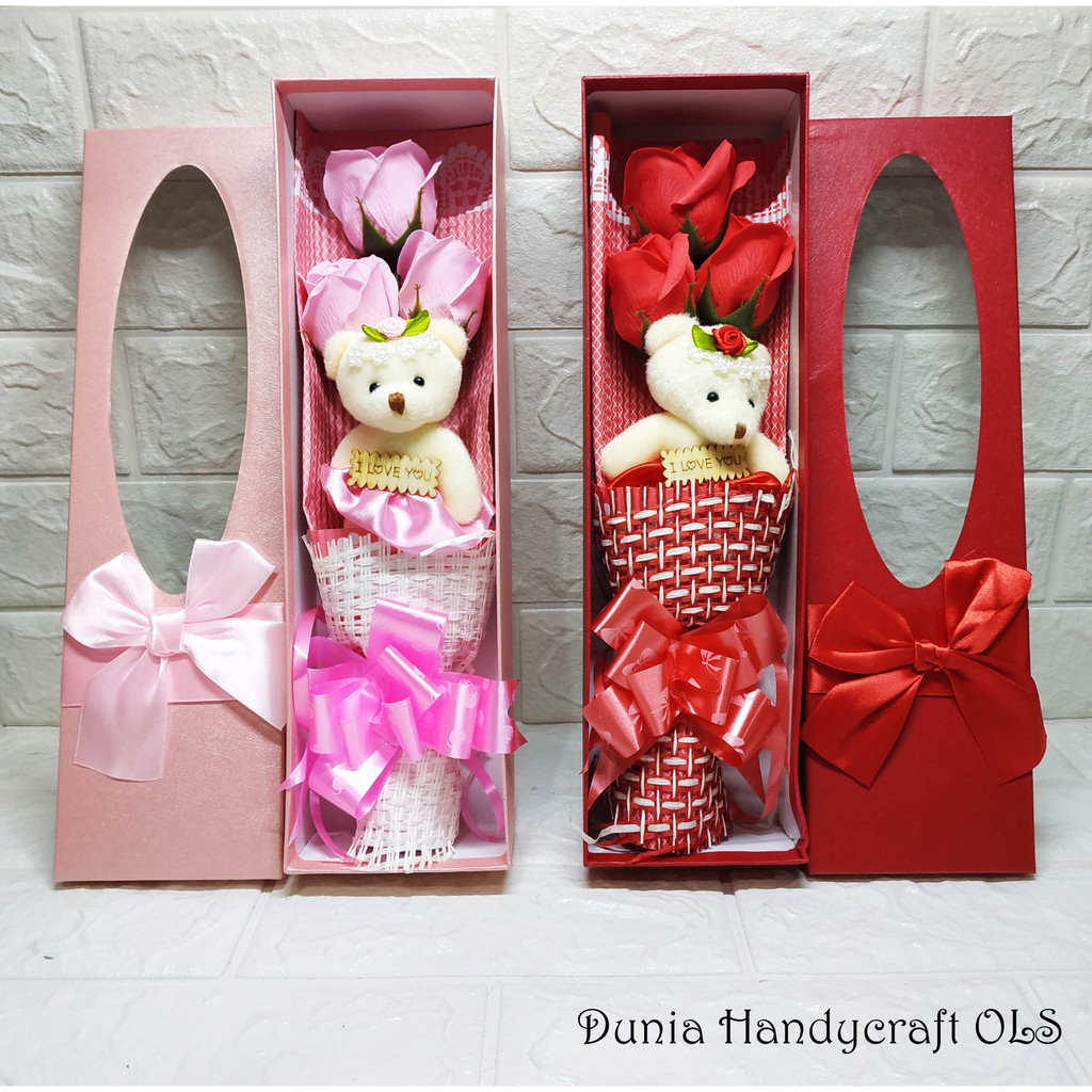 Kotak Panjang Valentine Buket Beruang Gift Box Anniversary