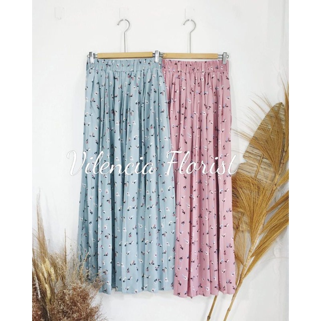 Rok panjang plisket korea motif bunga