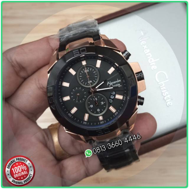 Alexandre Christie Ac 6224 Mc Tali Rantai Black Rose Gold Original