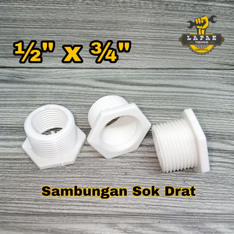 Sambungan Sok Drat Luar Dalam Ekstension PVC 1/2x3/4  inchi