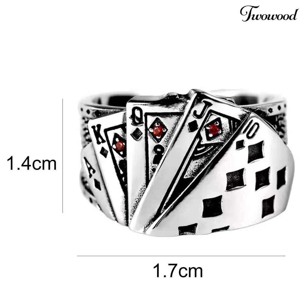 Cincin Model Terbuka Adjustable Desain Kartu Poker Ukir Gaya Retro Untuk Unisex