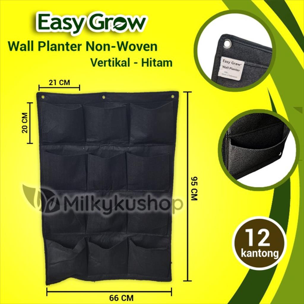 WALL PLANTER BAG EASY GROW NON WOVEN VERTIKAL 12 KANTONG HITAM