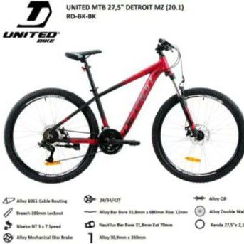 Sepeda Gunung 27.5 inch MTB United Detroit MZ 21 speed Alloy NEW 2021