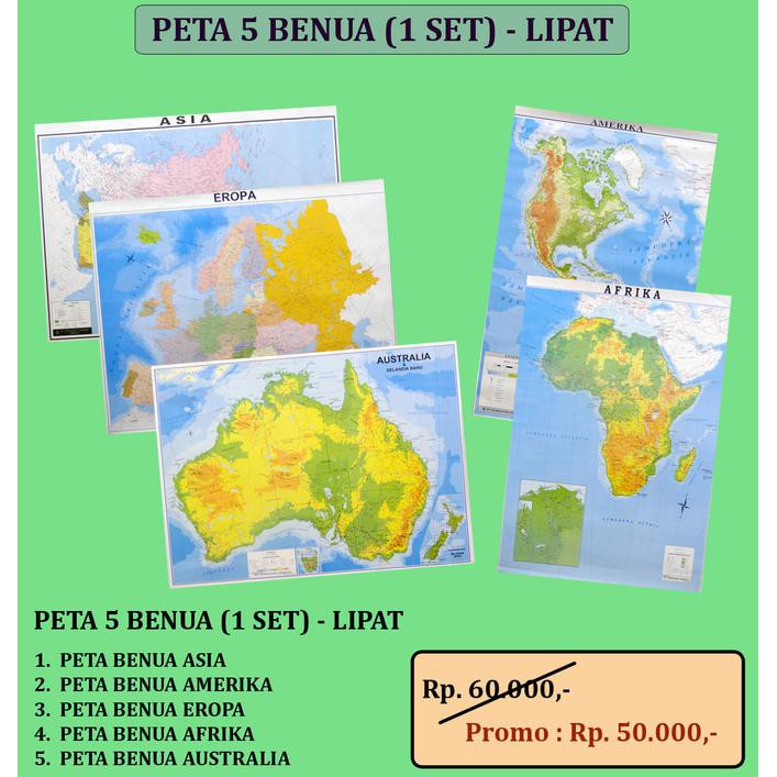 Peta 5 Benua - Lipat (1 Set = 5 Buah Peta)