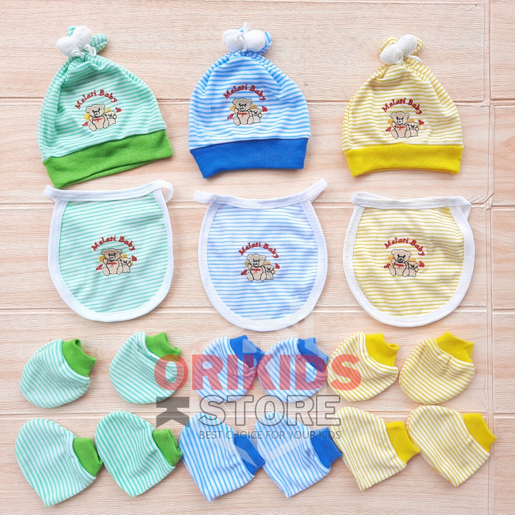 4 in 1/Melati baby Set Topi Kupluk Sarung Tangan Kaos kaki Oto Bayi Baru Lahir motif bordir Bahan Lembut