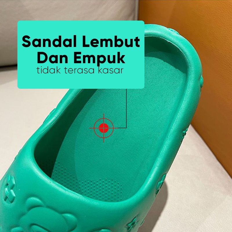 Lazy Bear Sandal Jelly Murah Slip-On 3D Emboss Sendal Beruang Anti Slip Sandal H10 Sandal Rumah/Kamar Mandi Slipper Strap Comfy Wanita Pria