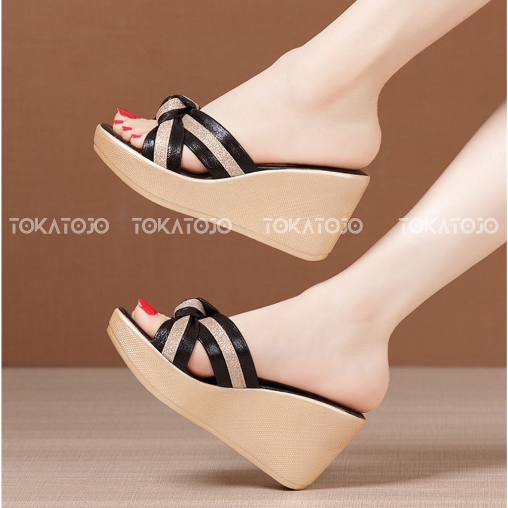 PROMO Sendal Wanita Korea terbaru Sandal wedges silang model terbaru new Fashion ME015