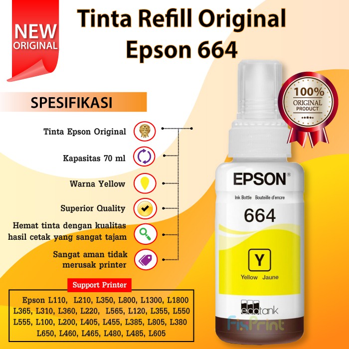 Tinta Original Epson L Series L300 L310 L350 L355 L360 L365 L455 L550 L555 L565 T664 664