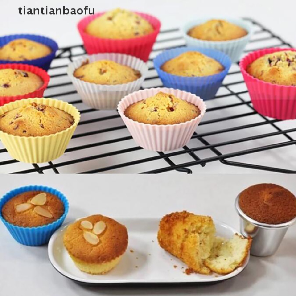 5pcs / Set Cetakan Kue Muffin Cupcake Bentuk Bulat Bahan Silikon Ukuran 7cm