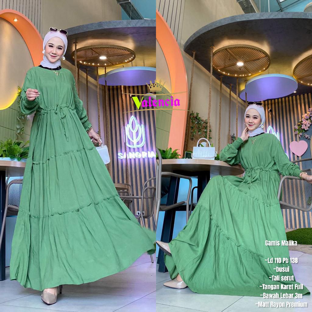 Gamis Susun Malika Polos Rayon Premium Dress Wanita Lengan Panjang Longdress Plain Bigsize LD 110 cm