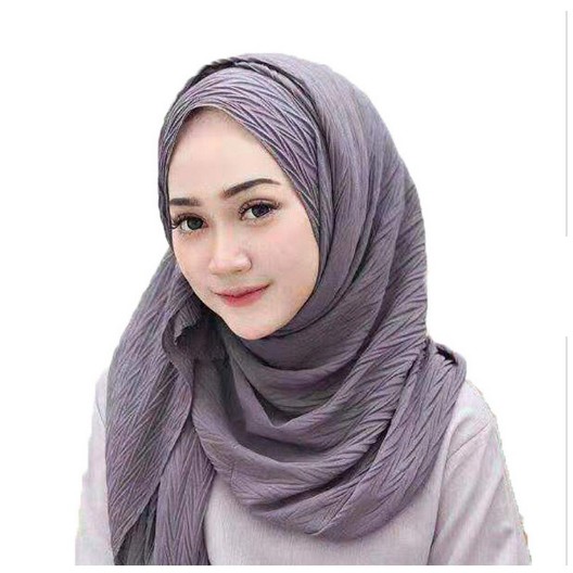 PASHMINA PLISKET BUBBLE HEAVY CHIFFON PLEATED  SHAWL V  ZIG ZAG IMPORT A31 Flowy Plisket Breeze