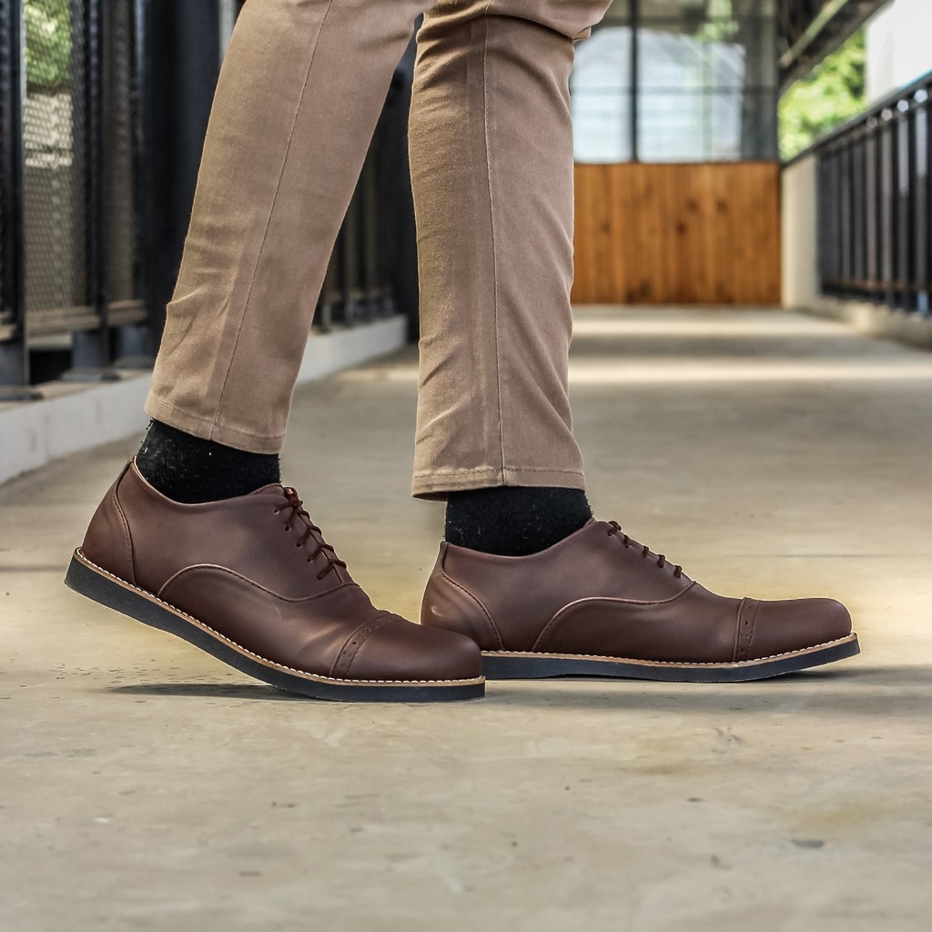 Oxford Brown | Sepatu Pantofel Santai Kerja Kantor Kuliah Pria Cowok Men Laces | FORIND x Lvnatica