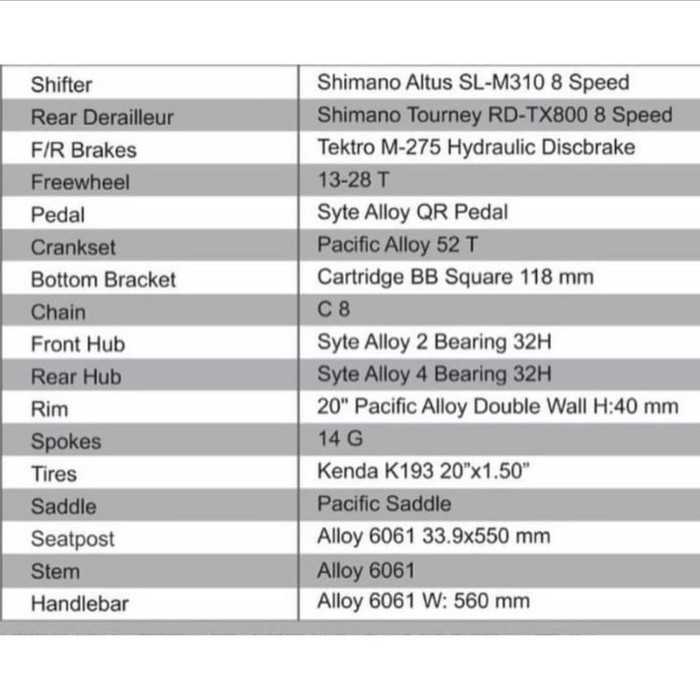 Sepeda Lipat Pacific Noris Pro Alloy 8 Speed (Ekspedisi)