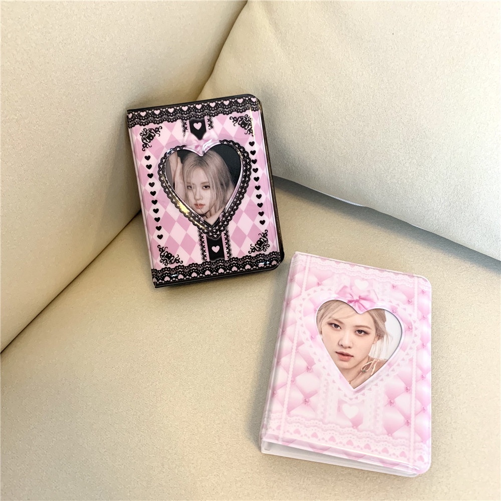 Album Foto 3 Inci 40 Slot Bahan PVC Motif Renda Warna Pink Untuk Kartu