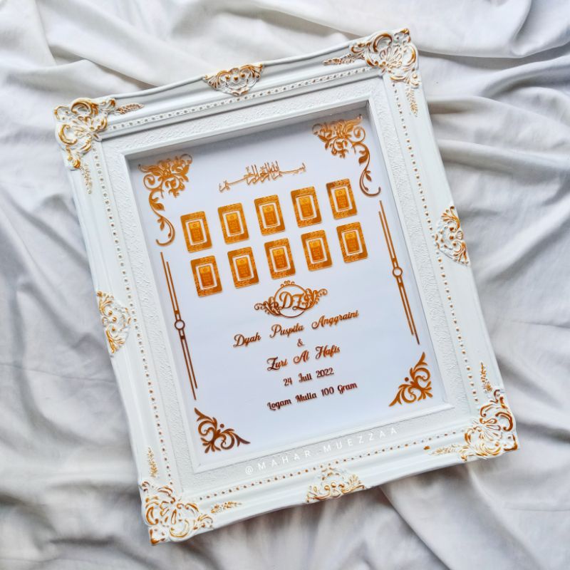 MAHAR FRAME AKRILIK MIRROR EMAS / HIAS MAS KAWIN BINGKAI UNTUK LOGAM MULIA ANTAM EMAS BATANGAN