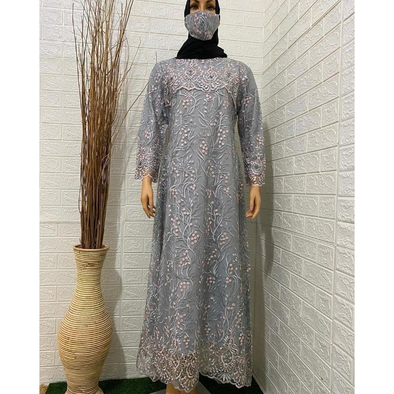 Gamis tulle mutiara original/Gamis pesta/Gamis mewah /Free masker