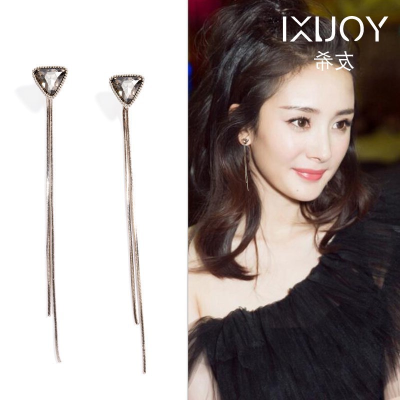 Baru all-match sudut crystal anting-anting wear online influencer tetes telinga temperamen panjang f