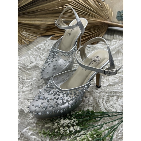 sepatu wedding Rafaizoutfit sepatu Sheira tali silver tinggi 9cm