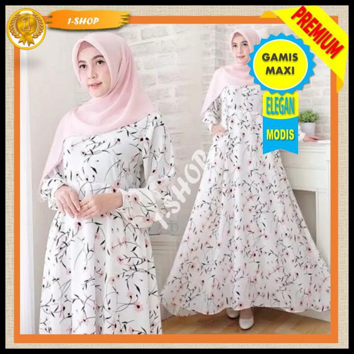 Monis Gamis Wanita Maxi Dress Elegan Premium - Putih