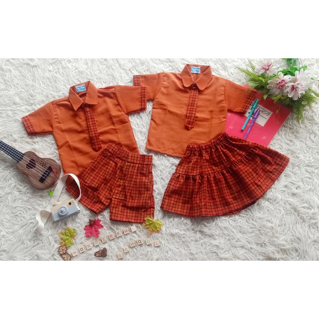 Azzafran - Seragam Nobita Orange Junior/Seragam Kekinian/Seragam Nobita/Baju Anak unik/Baju Murah/Se