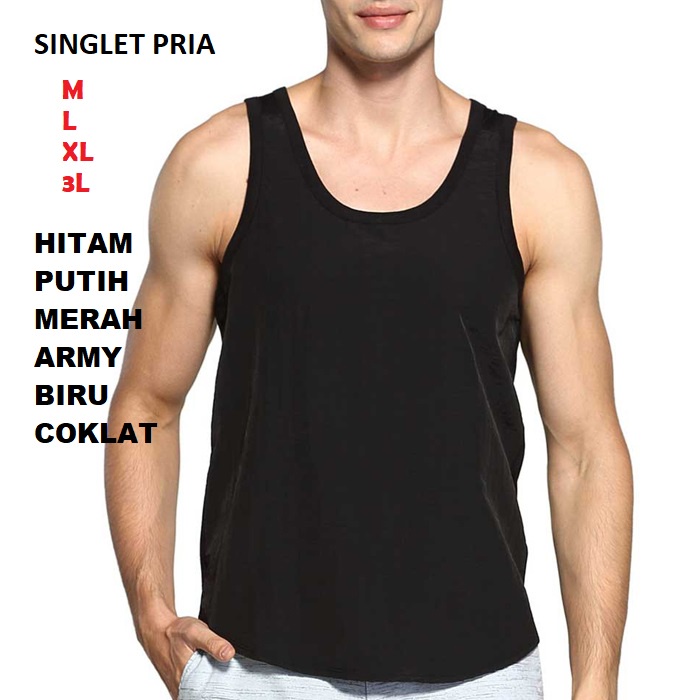 SINGLET PRIA NUTEX MIATEX PUTIH HITAM ARMY MERAH BIRU COKLAT POLOS SIZE UKURAN M L XL XXL