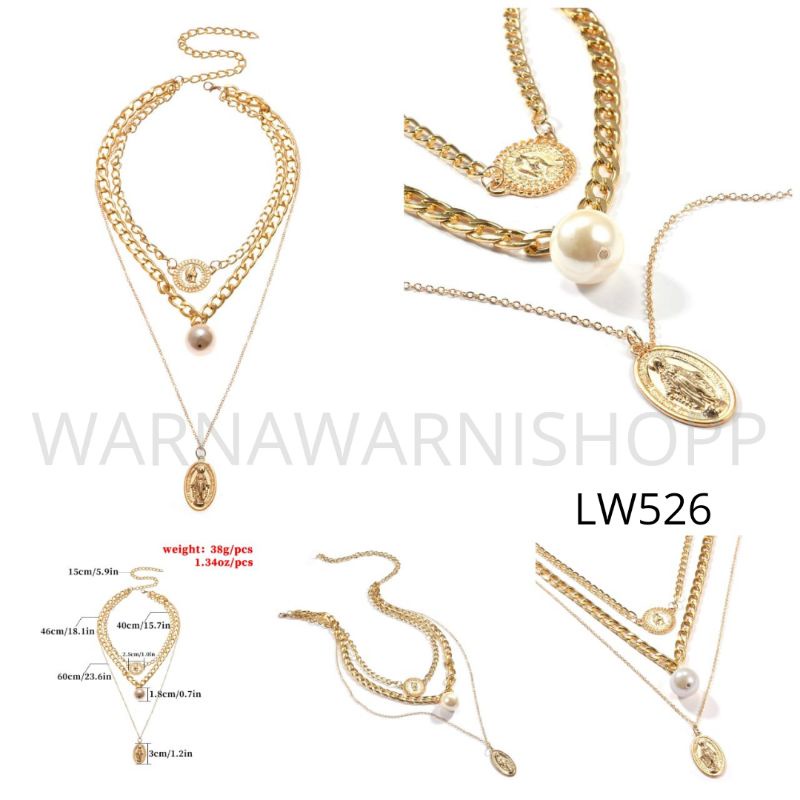 Kalung Rantai Multilayer Liontin Gembok Aksesoris Hijab Fashion Wanita Korean Style Layered Necklace Part 2-LW526