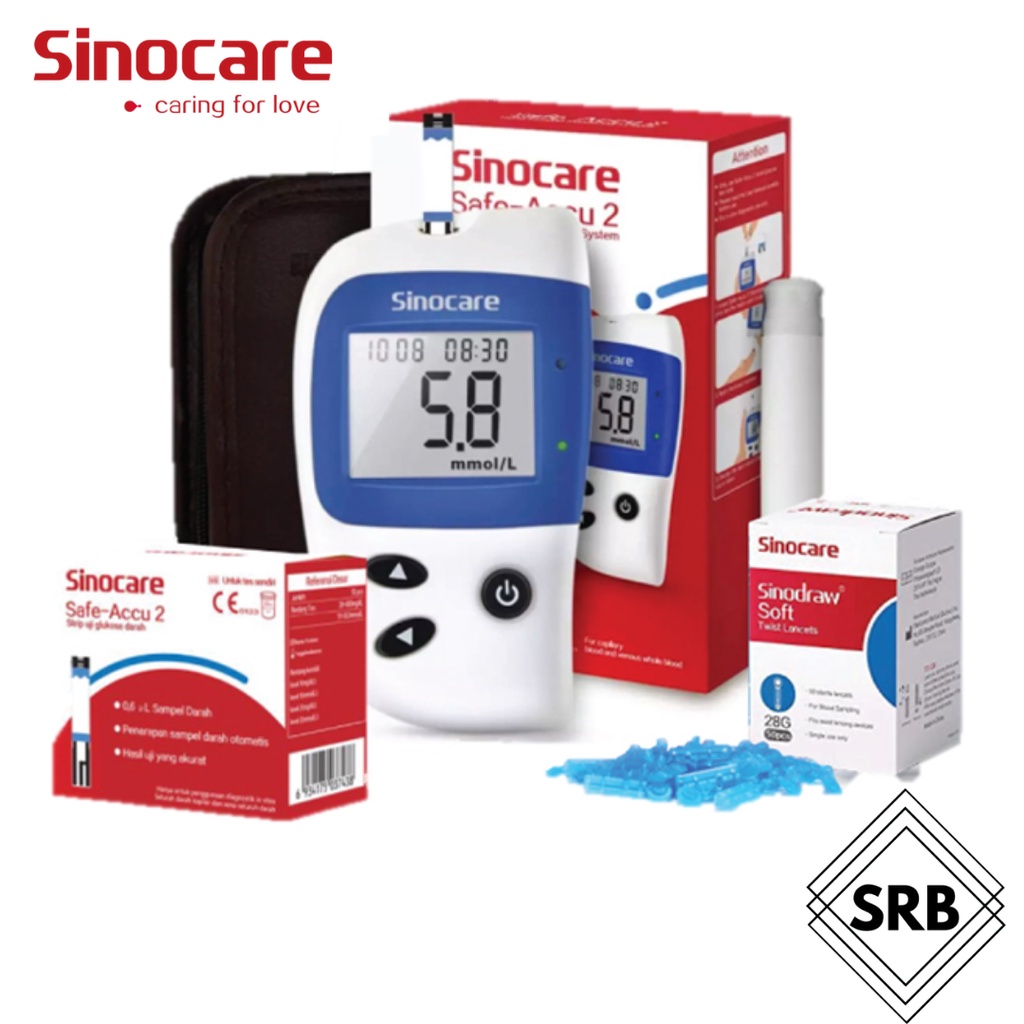 SINOCARE Safe-Accu 2 Alat Cek Gula Darah (50/25 Strip)| Alat Tes Gula Darah | Alat ukur Gula Darah| Alat monitor Gula Darah|Alat deteksi Gula Darah| Alat periksa kadar gula darah| Glukometer| Glucometer seperti Gluco DR atau Nesco