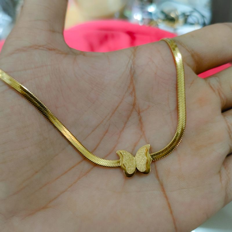 Kalung Titanium gepeng model buterlfy Anti Karat Aksesoris Perhiasan Korean Style