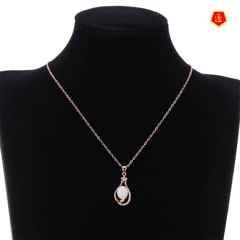 [Ready Stock]Fashion Hetian White Jade Pendant Necklace Women's Simple Elegant