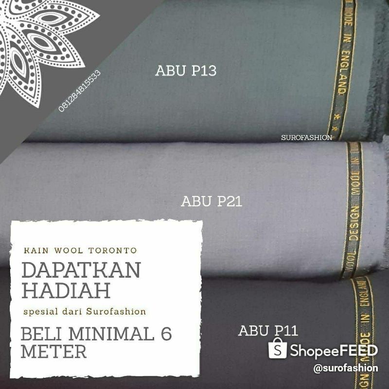 KAIN SEMI WOOL WARNA abu wool toronto