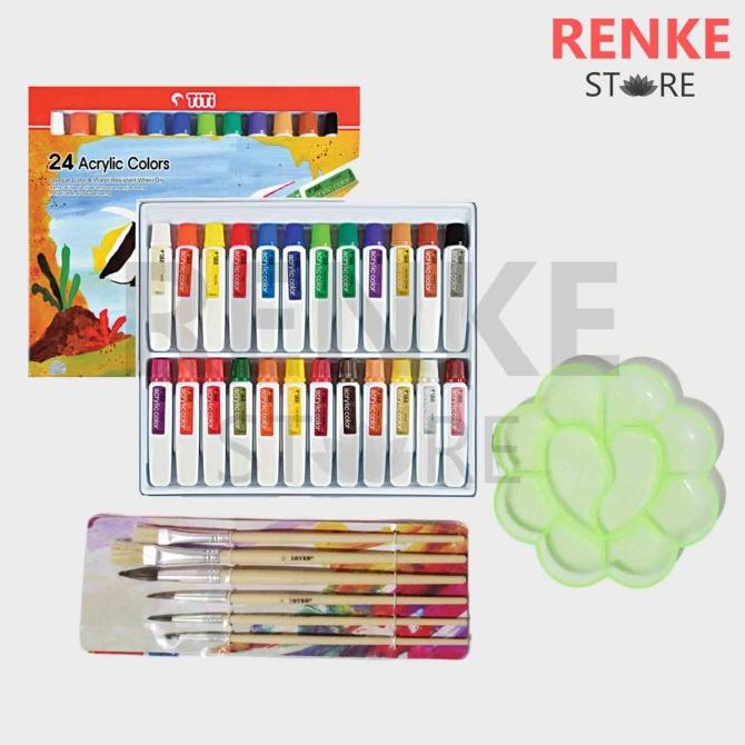 

Paket Gambar Lukis - Cat Acrylic / Akrilik Titi 24 Kuas Palet Set Terbaru