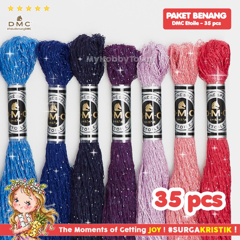 Paket 35 Pcs Benang Sulam Kristik Strimin DMC Art 617 - Etoile Katun Glitter