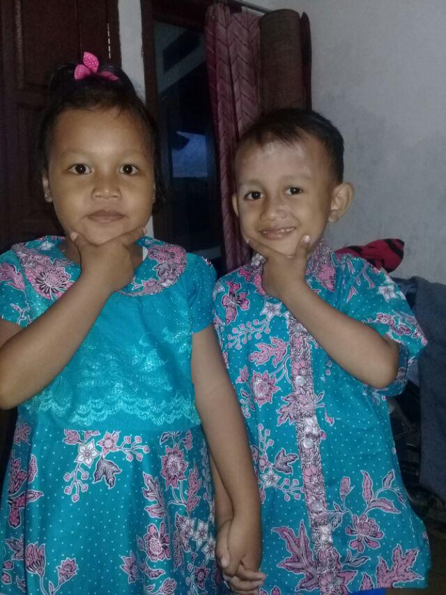 Sarimbit Couple Batik Anak Terusan Dress/hem Kemeja Melati Dasar Warna