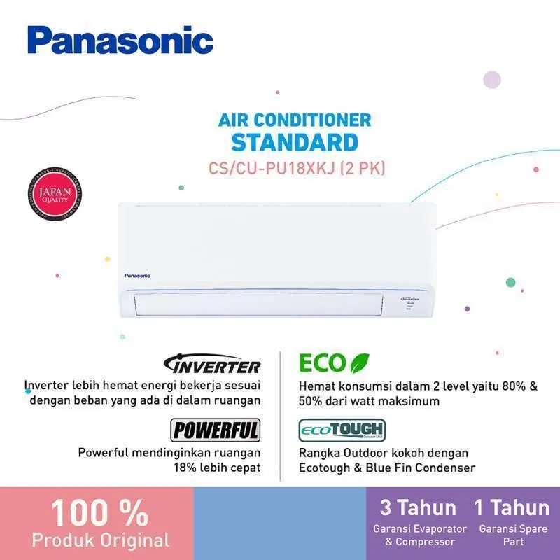 AC Panasonic PU18XKJ 2 PK Inverter Si Biru Eco Tough