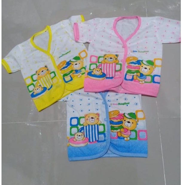 Baju Bayi Pendek Putih KATUN Sablon (Grosir 12pcs) Baju Bayi Atasan Lengan Pendek Cotton Print XL