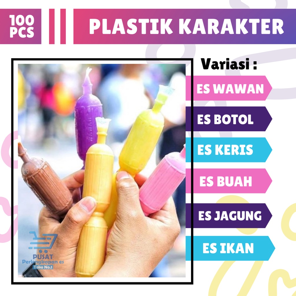 Plastik Es Wawan Mambo Bungkus Puding Sedot Pudot Karakter isi 100pcs Kemasan Bentuk Jagung Buah bua