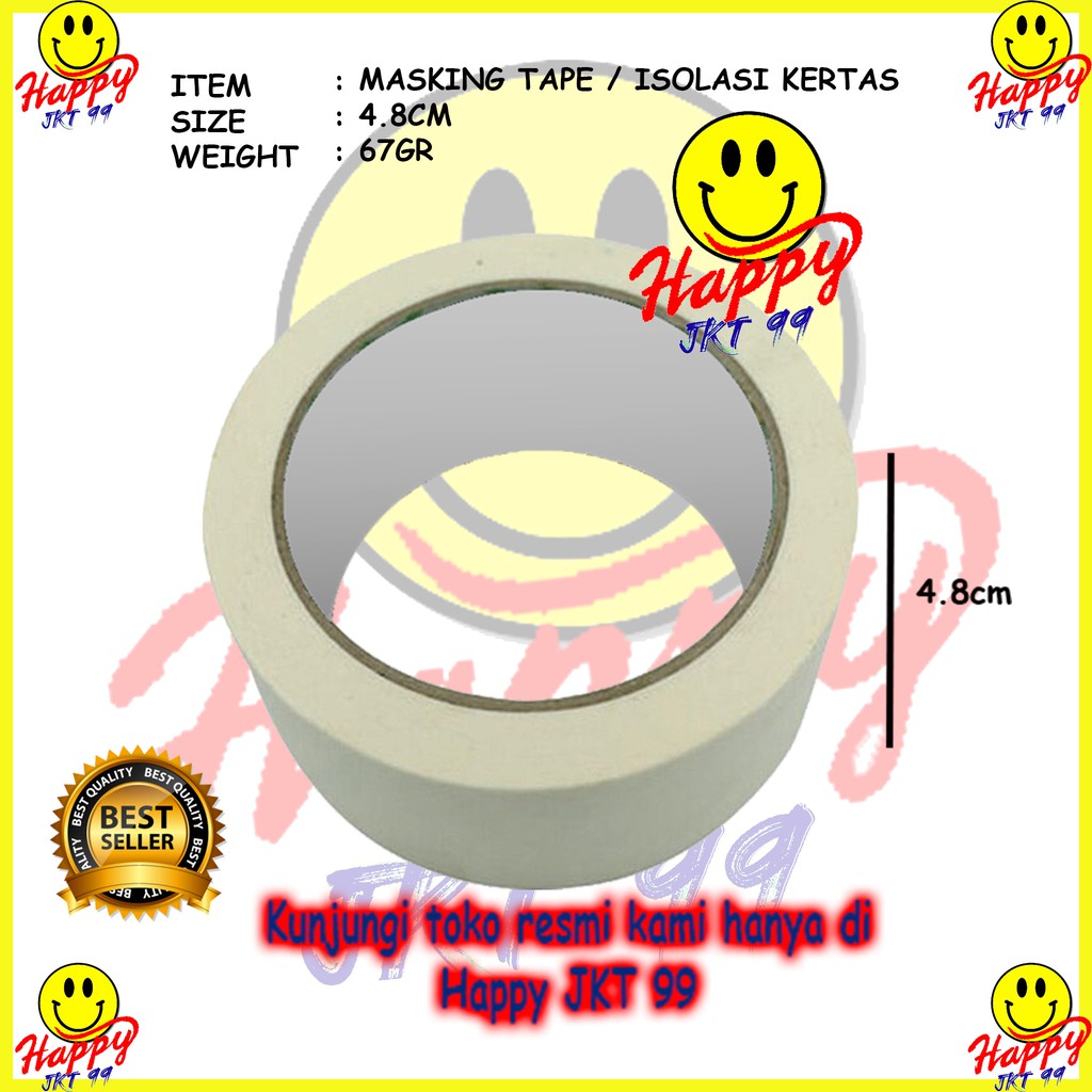 [ HAPPY JKT 99 ] LAKBAN ISOLASI KERTAS STAR MASKING TAPE 4.8CM X 10Y