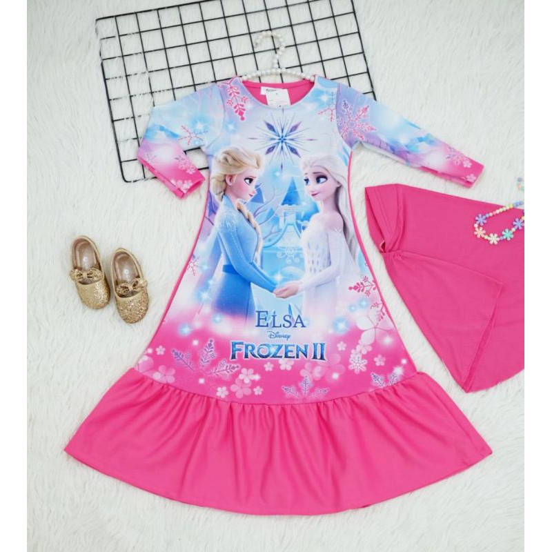 Baju Muslim anak frozen elsa scuba & jilban