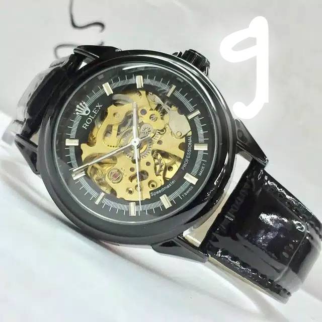 Rolex Skeleton Kulit FullBlack S