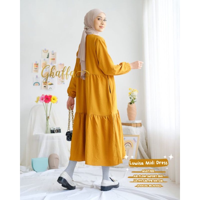 LUWISA MIDI DRESS BY GHAFFA THE LABEL (MIDI DRESS MUSLIMAH) Dress wanita rekomended