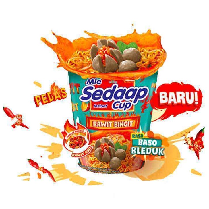 Mie Sedaap Cup / Mie Kuah Instan / Mi Cabe Rawit / Rasa Baso Bleduk 77g