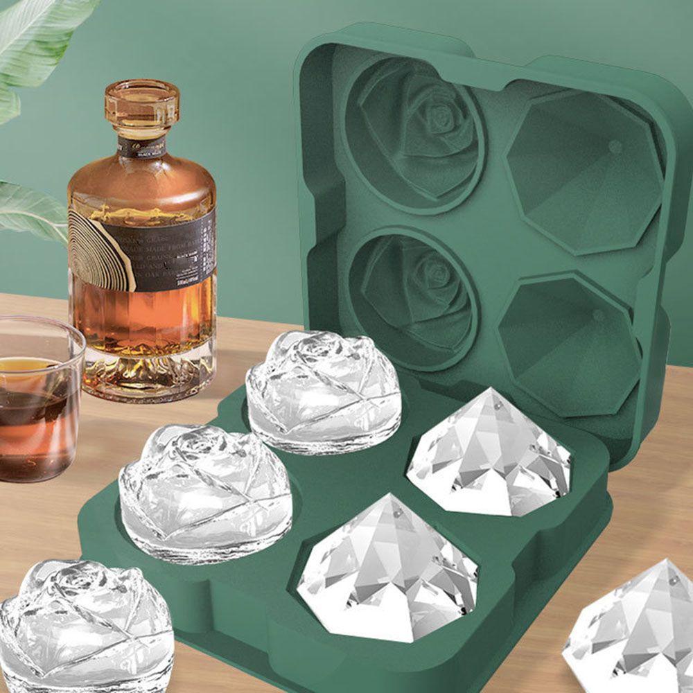 Solighter Pembuat Es Batu Tidak Bocor Batangan Untuk Whiskey Sphere Four-in-one Cetakan Silikon Cetakan Es Batu 3D Rose Fower Bentuk Berlian