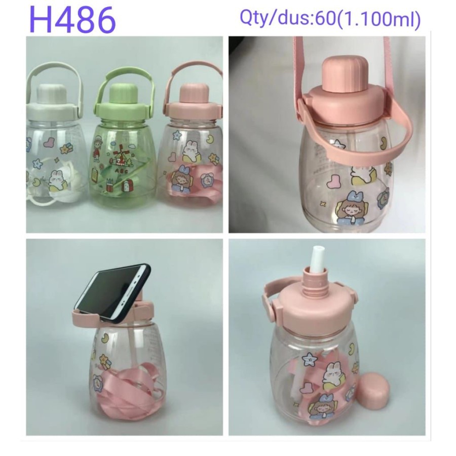 H486 Big Belly Water Bottle / Botol minum anak + Stiker -Tali - Handle