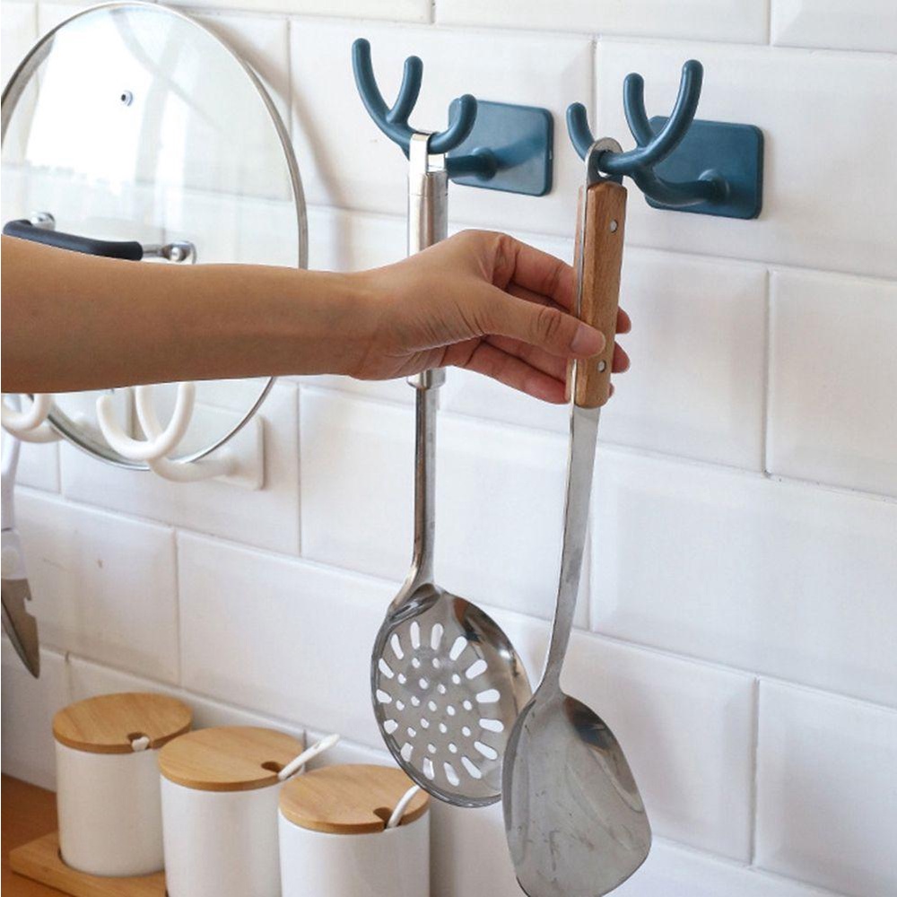 【 ELEGANT 】 Tempat Tutup Panci Perekat Diri Tanduk Gantung Dinding Dapur Organizer Wall Hook Talenan Rak