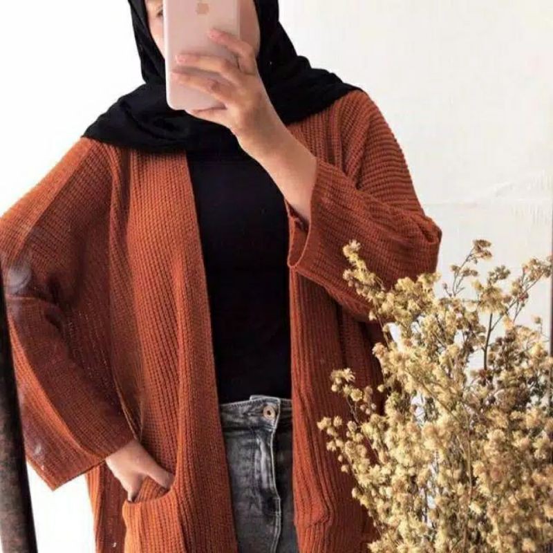OVERSIZE LAVELLA RAJUT KARDIGAN RAJUT PREMIUM-Coral/merah bata
