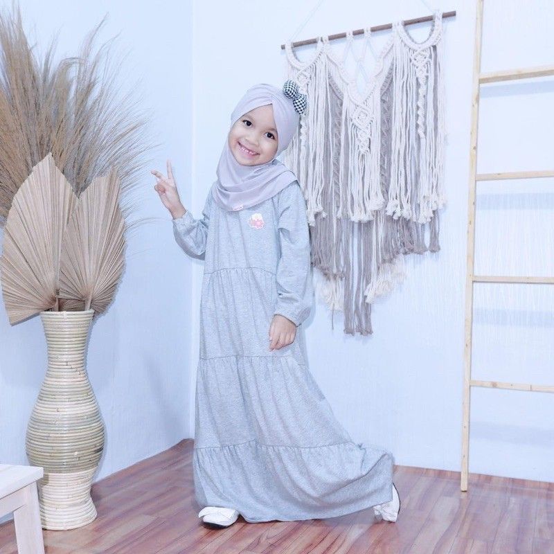 Gamis Kaos Anak Size 1 s.d 10 Tahun / Gamis Hulahop Aplikasi Bordir Bahan Katun Adem