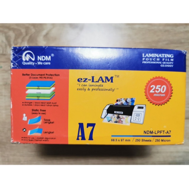 

NDM Laminating Film A7 250 Micron isi 250 Lembar