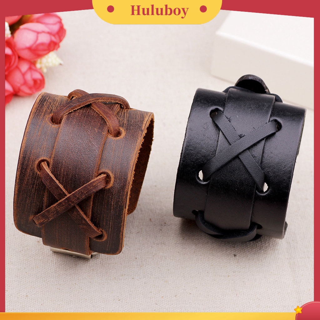 Hu Hu Hu Hu Hu Alat Bantu Pasang Kacamata♡ Gelang Bahan Kulit Imitasi Dengan Buckle Metal Adjustable Gaya Punk Rock Untuk Pria